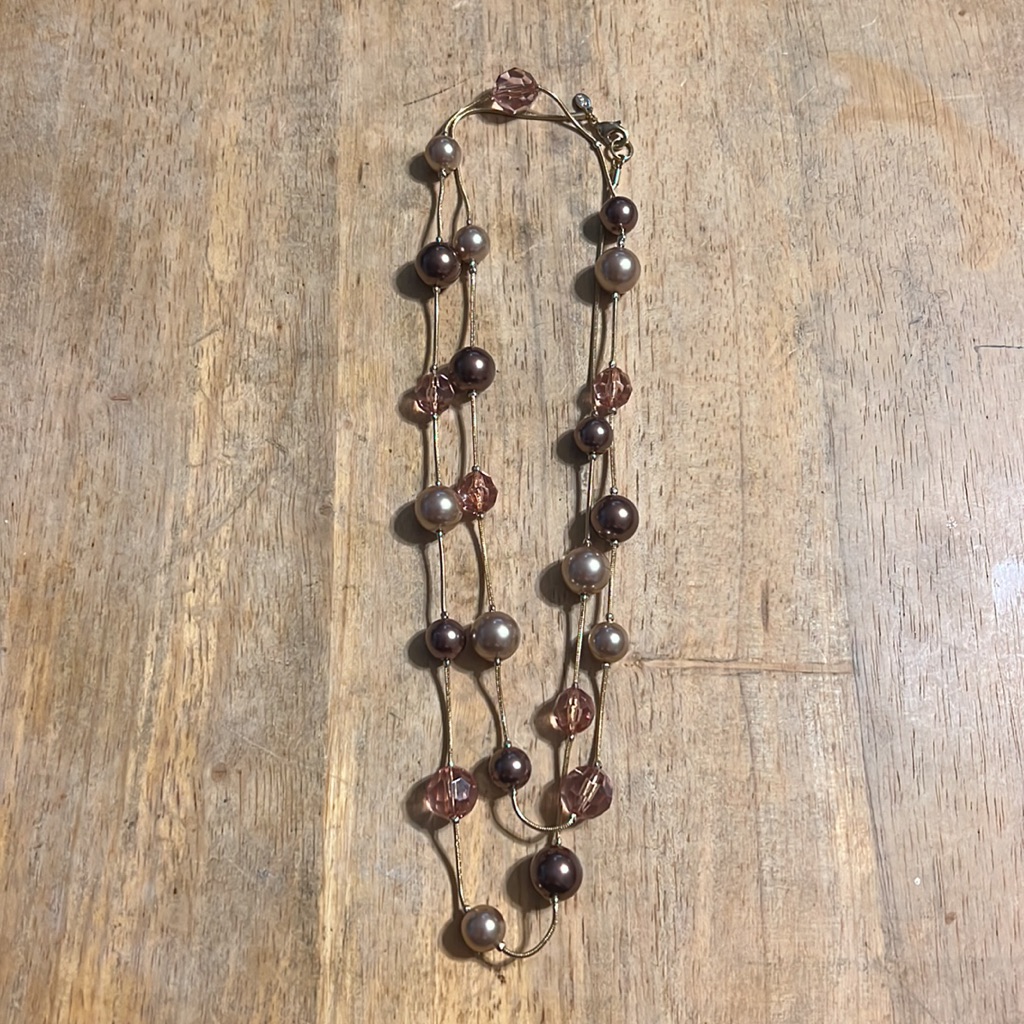 Rmn Long Beaded Gold Tone Necklace 13$